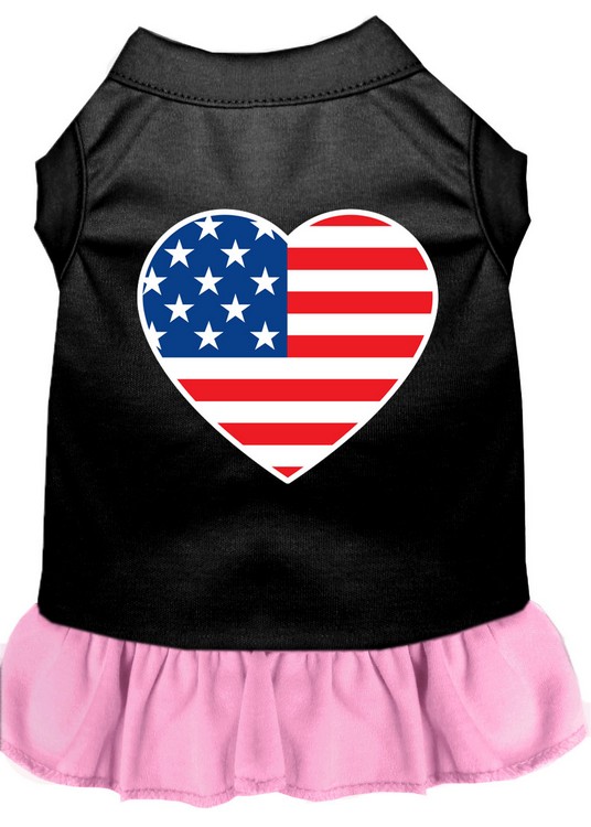 American Flag Heart Screen Print Dress Black with Light Pink XS